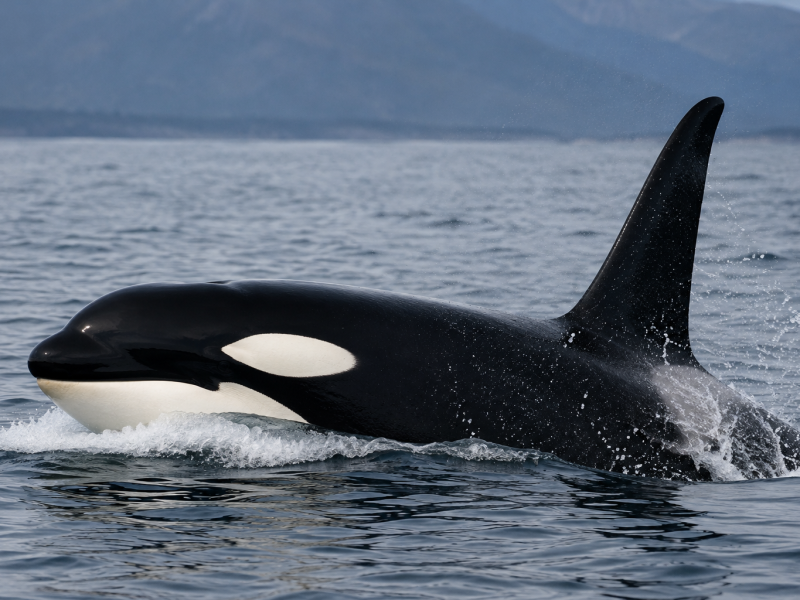 Orca swimming in the waters of the Galápagos Islands