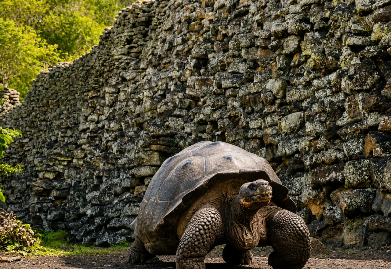 Galápagos giant tortoise near the Wall of Tears on Isabela Island